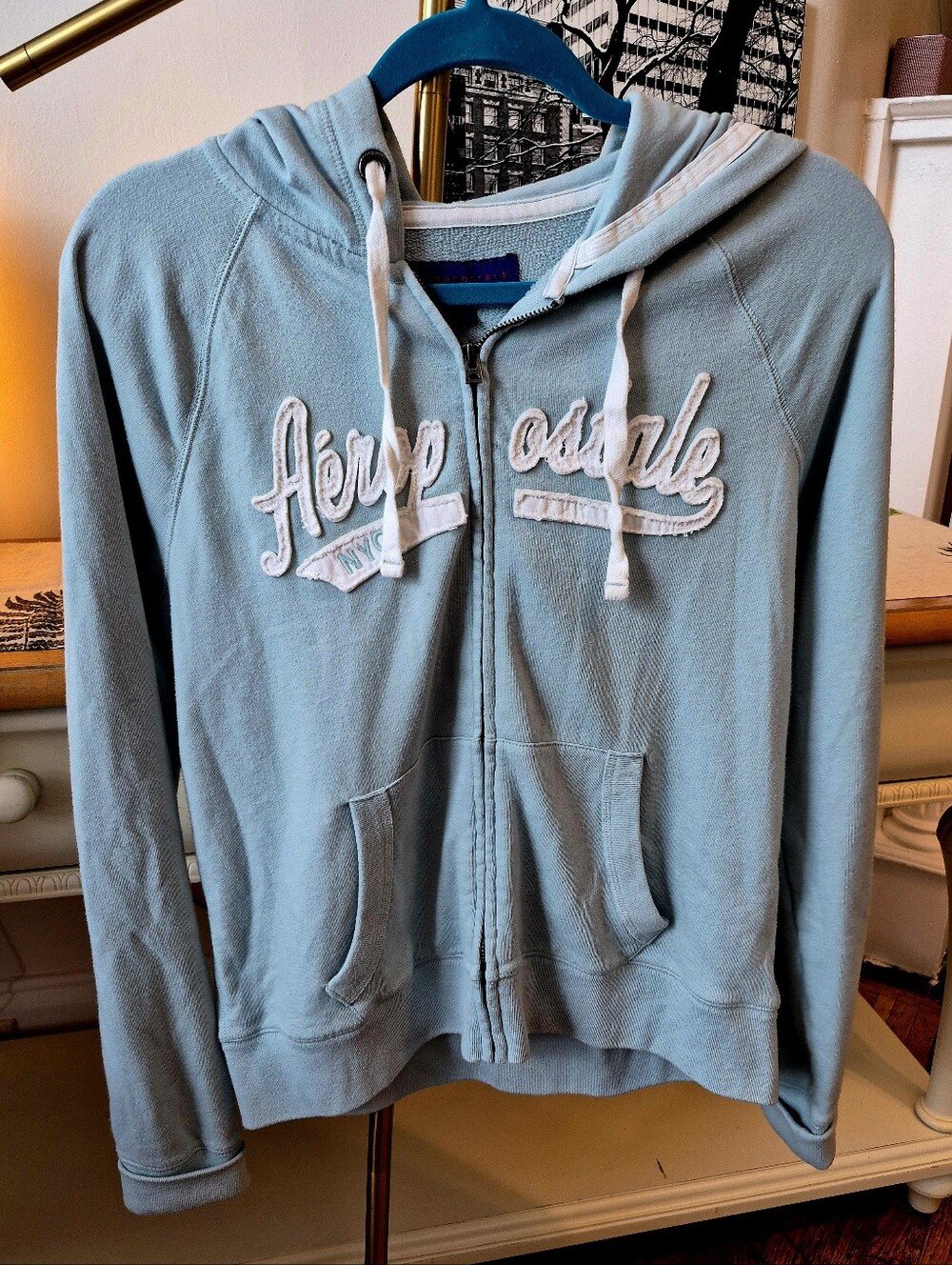 Aeropostale Large Blue Zip Hoodie w/White Logo